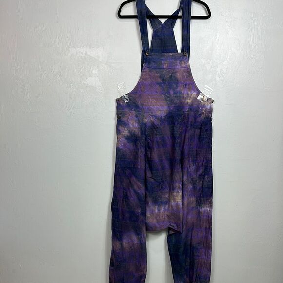 Boho Purple Tie-Dye Cotton Women's Jumpsuit Overalls One  Size - Picture 1 of 9